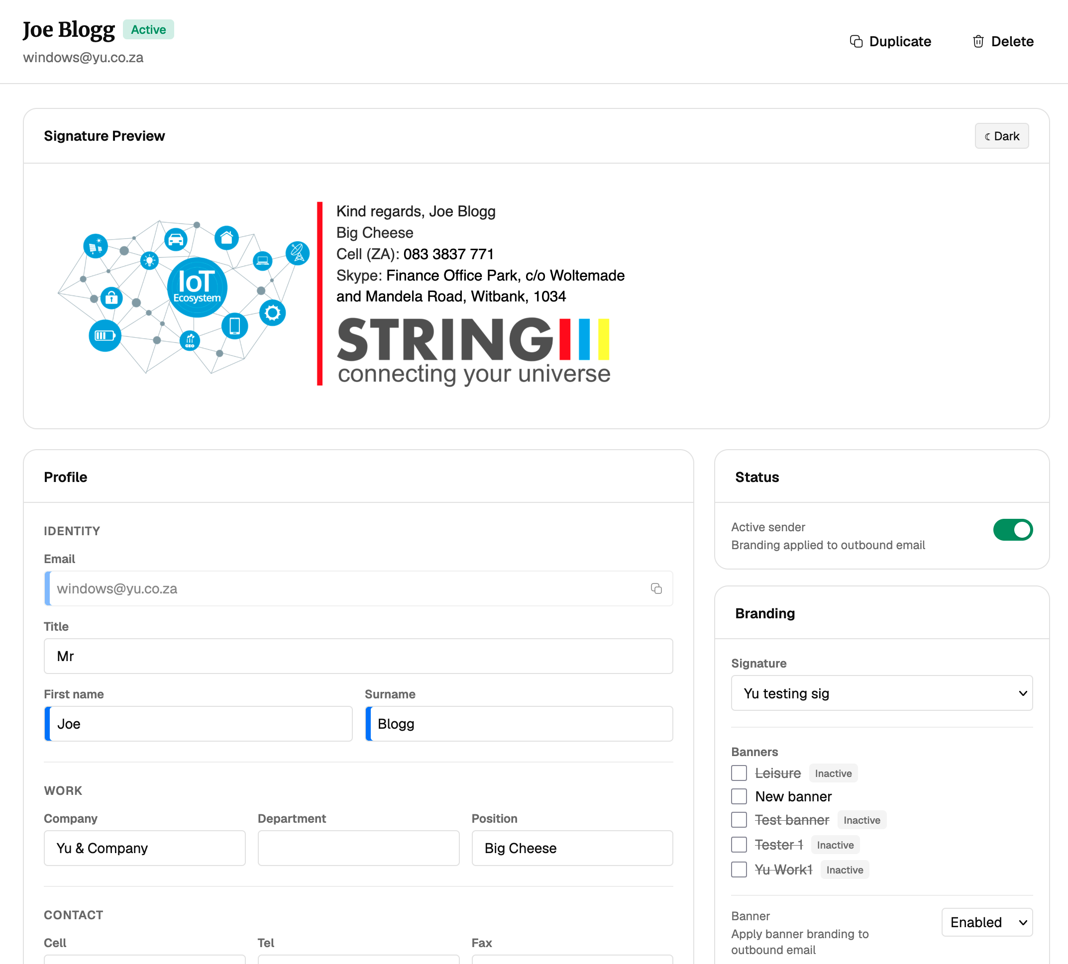 Branded emails with custom signatures